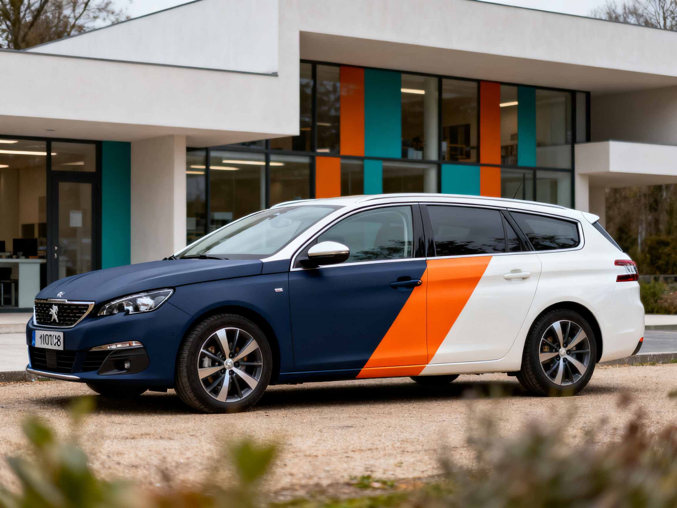 Break pro en semi-covering mat navy avec slash orange sur la porte
