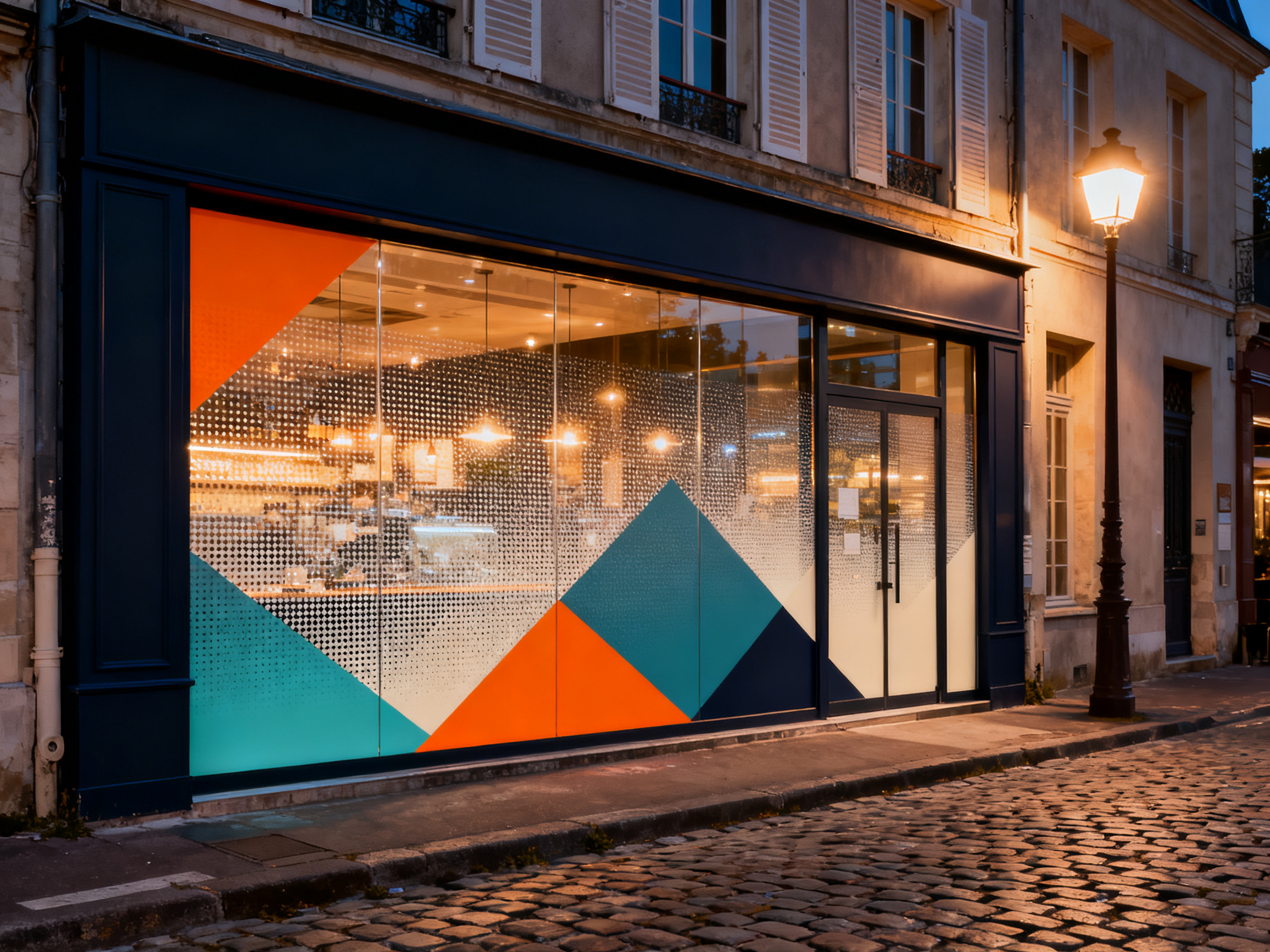 Stickers et découpes vinyle — vitrine café habillée