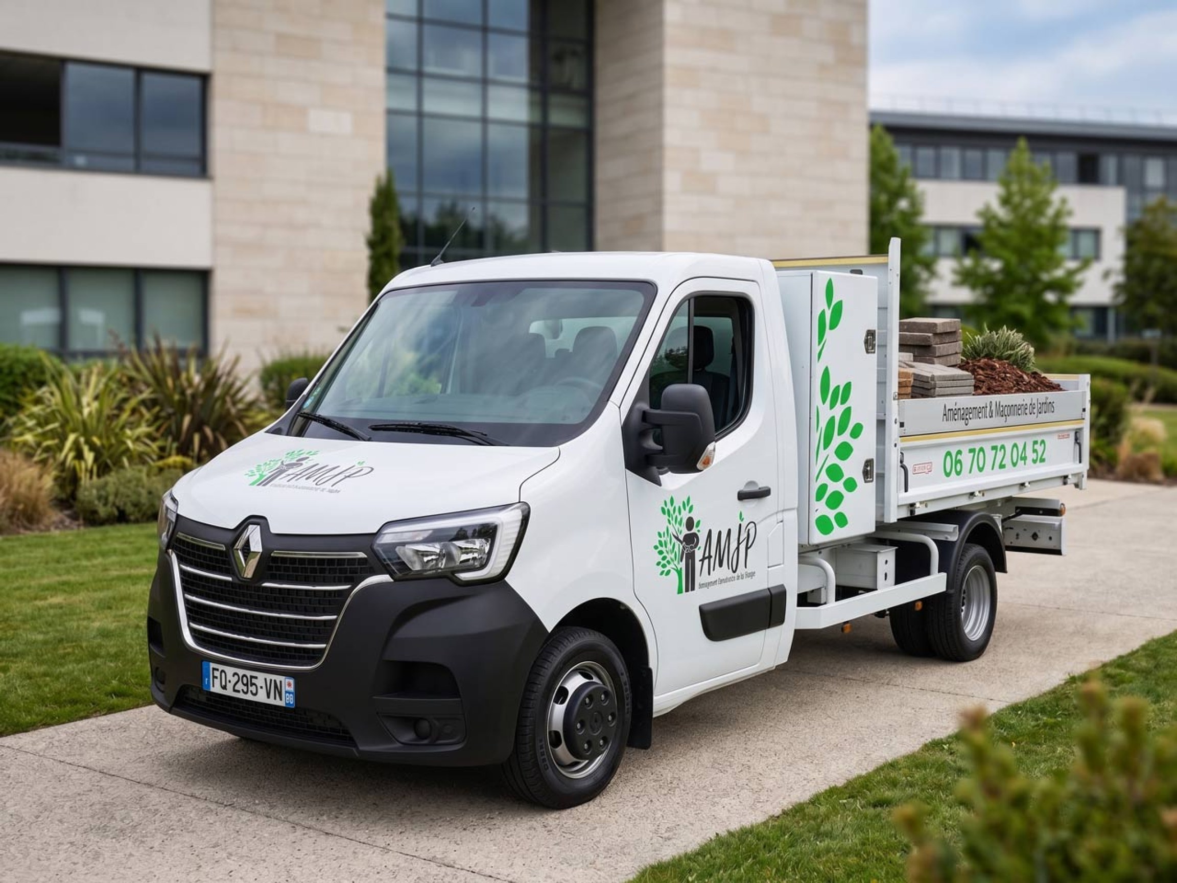 Marquage utilitaire — camion-benne paysagiste Yvelines