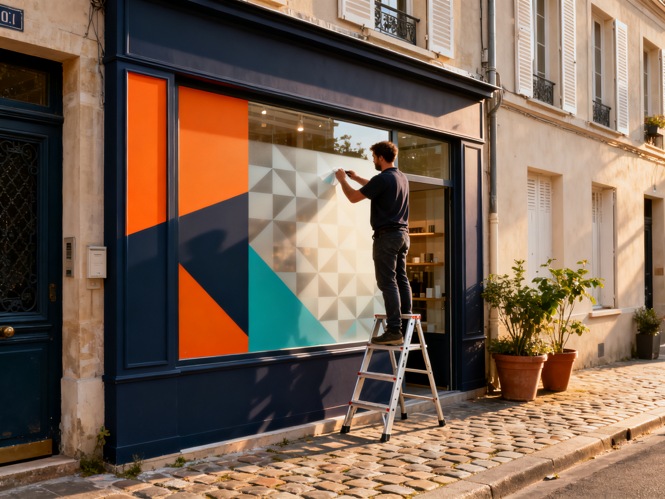 Vitrophanie micro-perforée — film one-way sur vitre